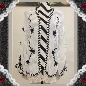 Willow Clay Black Embroidered Open Front Cardigan